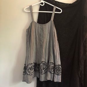 Elegant Gray Dress with Black Floral Accents